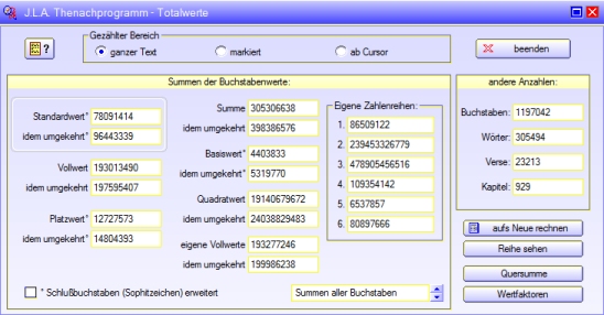 Die Funktion "Totalwerte" - J.L.A. Thenachprogramm