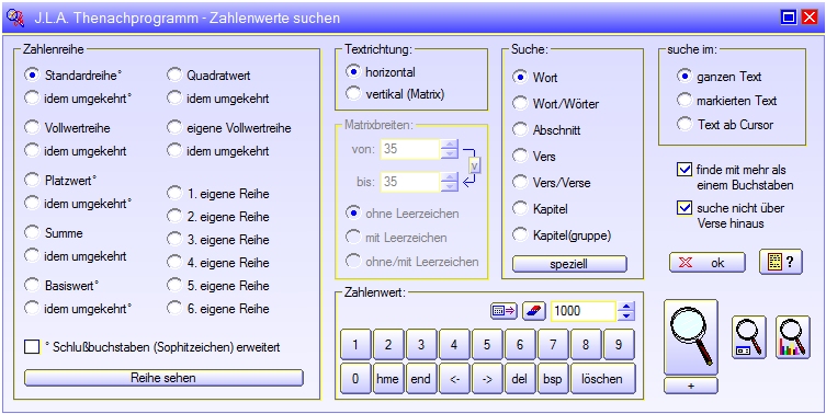 J.L.A. Thenachprogramm - Zahlenwerte