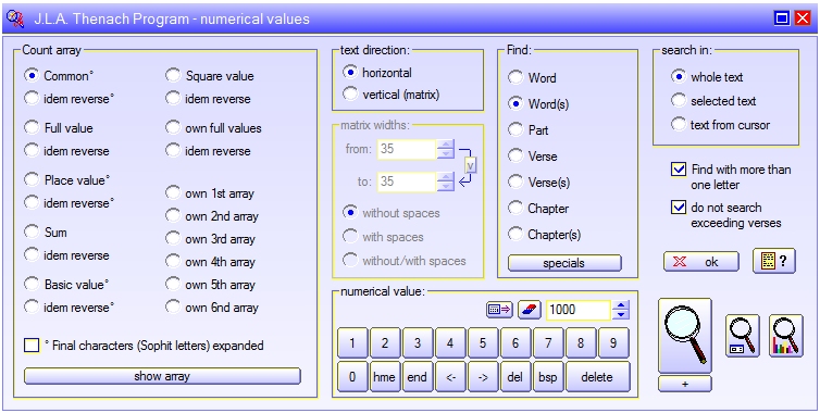 J.L.A. Thenach program - numerical values