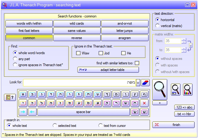 J.L.A. Thenach program - extensive text search function