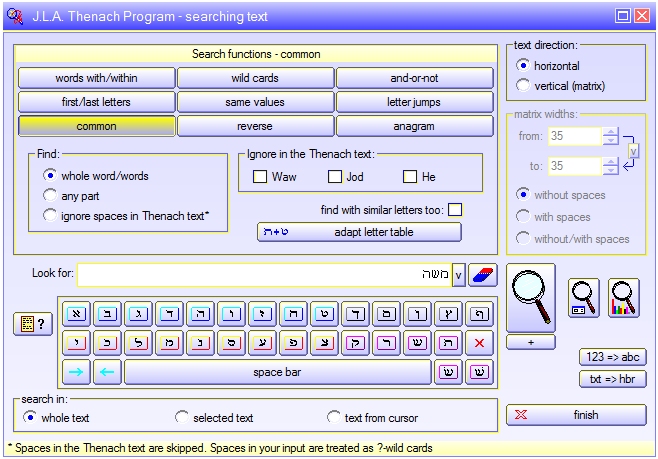 J.L.A. Thenach program - extensive text search function